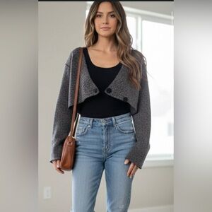 Y2K Vtg Lilith Leopard Cropped Bolero Cardigan Sweater Gray Grunge Coquette M